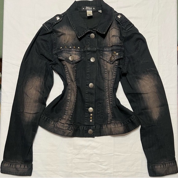 Abbey Dawn Studded Black Jean Jacket - Picture 1 of 7